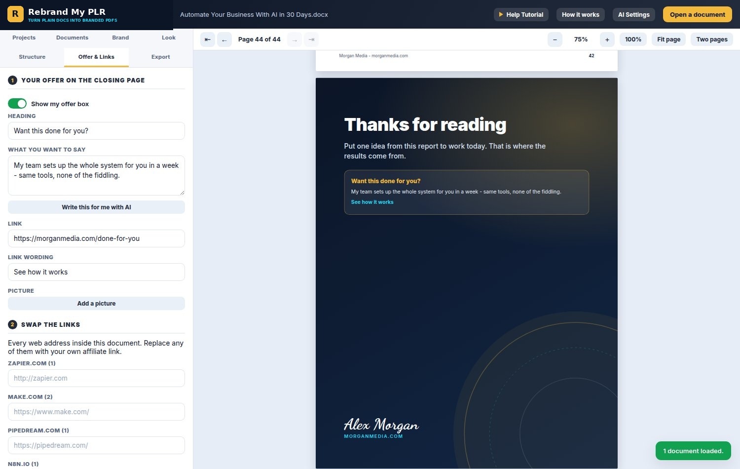 The Offer and Links tab